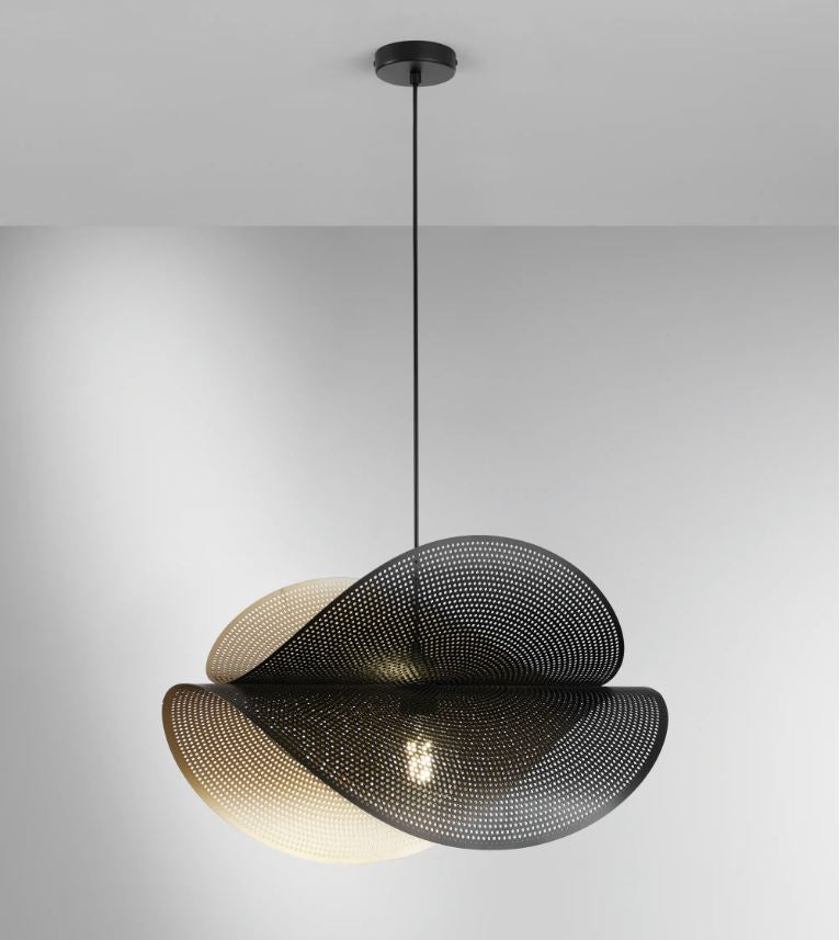 Sospensione doppia vela in metallo forato nero e oro-bianco-oro 1XE27 non incl. RHEI Sospensione doppia vela in metallo forato nero e oro-bianco-oro 1XE27 non incl. RHEI